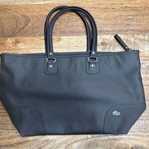 Lacoste Womens Weekend Tote Bag Shoulder Straps Top Zip Alligator Logo Black